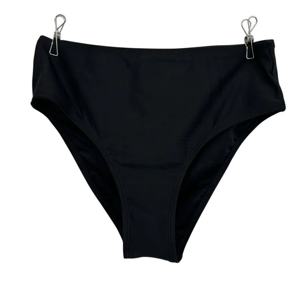 NEW Cupshe Womens Small Swim Bottoms High Waisted Black Bikini Bottoms